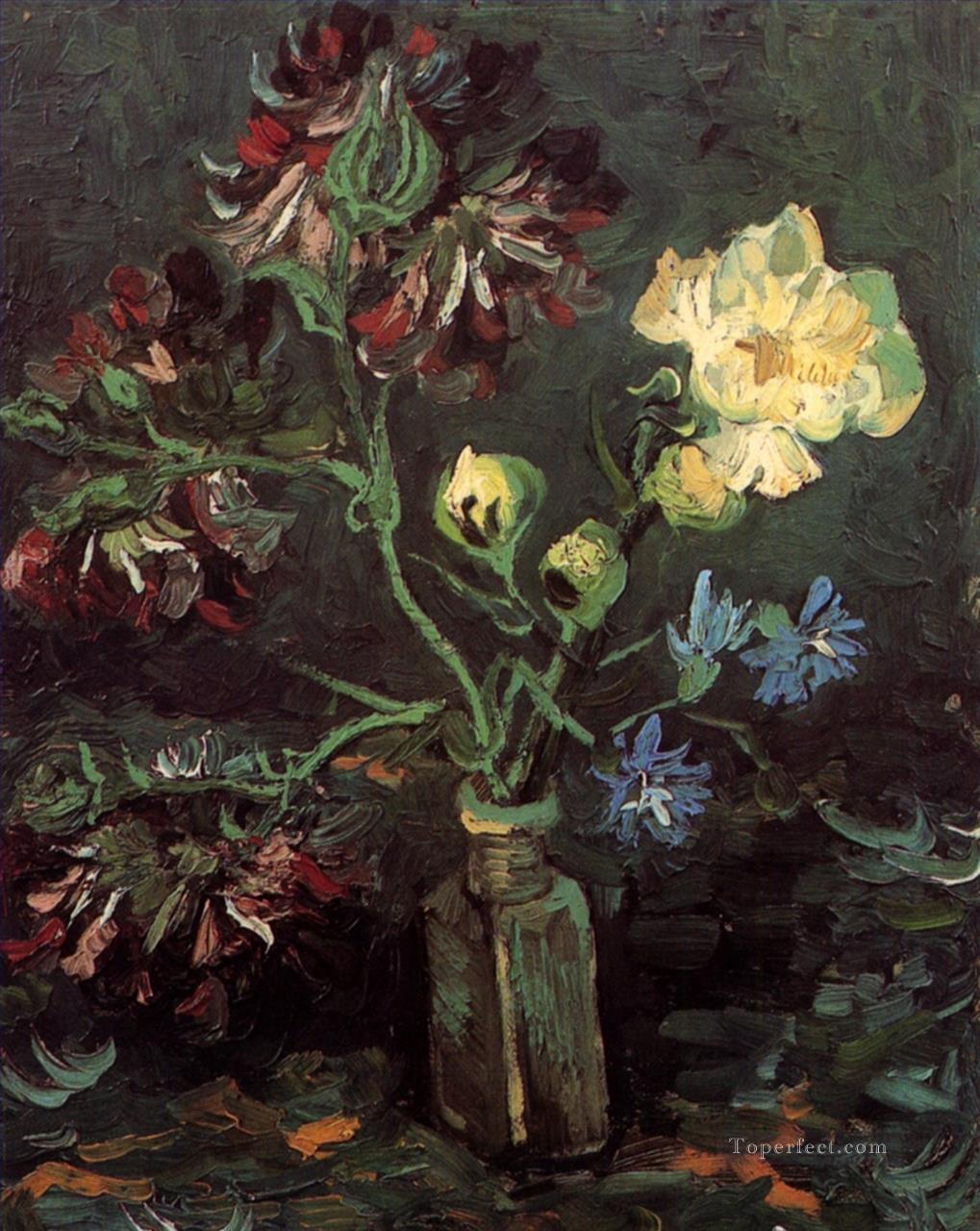 Jarrón con Miosotis y Peonías Vincent van Gogh Impresionismo Flores Pintura al óleo